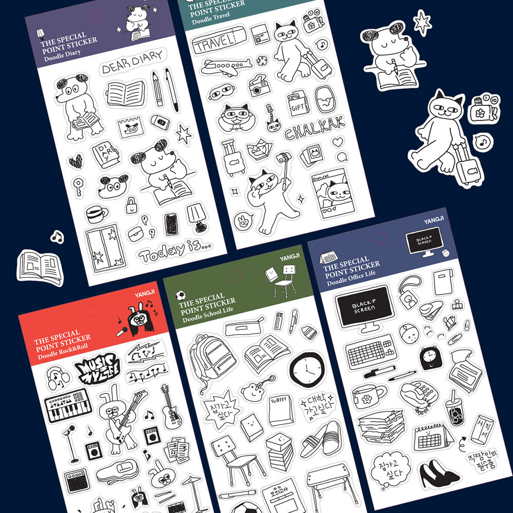 더스페셜-포인트스티커-두들스티커 5종(두들다이어리,두들트래블,두들락앤롤,두들학교생활,두들회사생활)